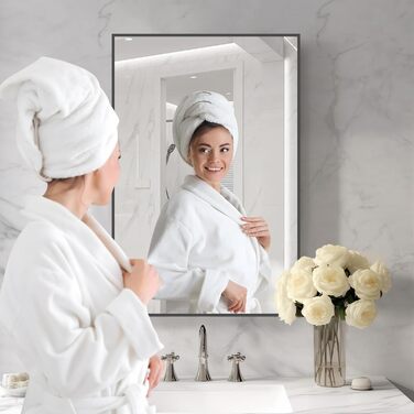 Дзеркало для ванної кімнати HOMECOOKIN, 50.8 x 76.2 см, прямокутне, з металевим каркасом, для встановлення над умивальником, вертикально або горизонтально (Чорний)