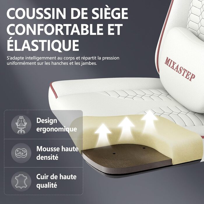 Ергономічне геймерське крісло з підніжкою, підголівником та підтримкою попереку. Регульоване геймерське крісло для дому та офісу, біло-червоне.
