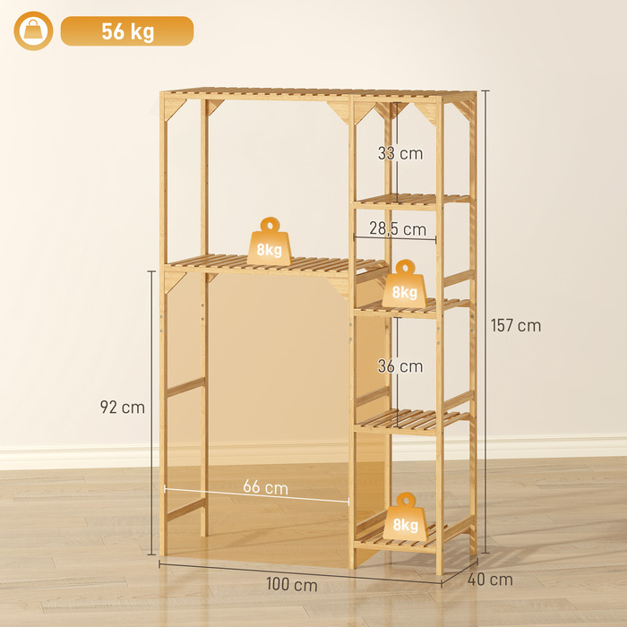 Поличкова система для пральної машини, з кількома відкритими відділеннями, для білизни та аксесуарів, виготовлена з бамбука.