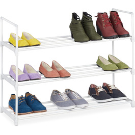 Полиця для взуття, вставна система, 16 пар взуття, передпокій, розширюваний, метал і пластик, полиця для взуття, біла, 10036200349 (3 рівні)