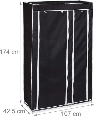 Тканинна шафа Relaxdays з вішалкою для одягу і 5 відділами, 174x107x42,5 см, чорна