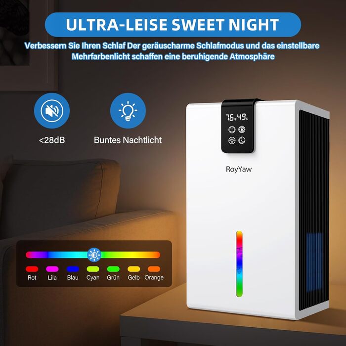 Електричний осушувач повітря, тихий, 2700 мл, LED дисплей, автоматичне відтавання, режим сну, проти вологи та плісняви, для спальні/ванної кімнати, білий