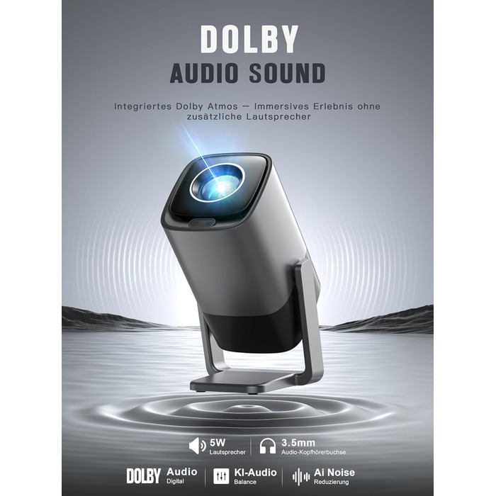 Mini проєктор 1080P з WiFi, Bluetooth, Dolby Audio та автофокусом, XuanPad, 210° обертання, фільтр пилу та система охолодження