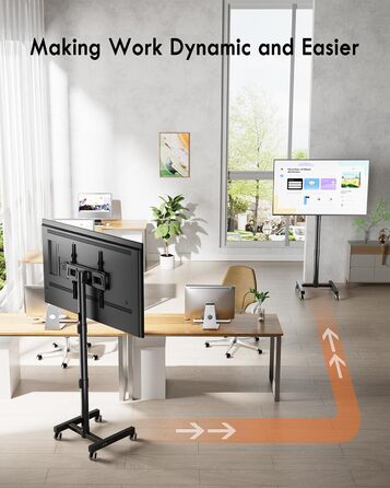 Мобільний підставка для телевізора на колесах FORGING MOUNT, 23-60 дюймів, регулювання висоти та нахилу, VESA 400x400, до 40 кг