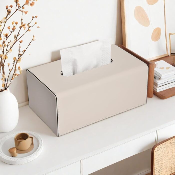 Склянка для серветок KingFOM з PU шкіри, бежевого кольору, прямокутна - для офісу, авто, дому