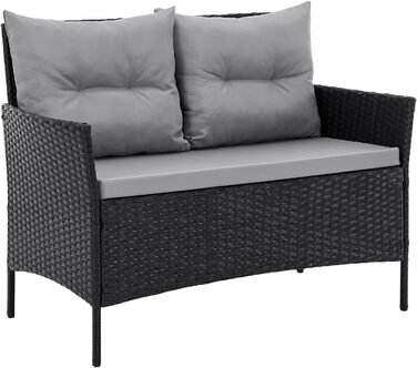 Садовий набір Gartensitzgruppe SVITA Dallas з поліротангу, 4 предмети: 2 крісла, диван на 2 місця, стіл, чорний. Комплект вуличних меблів зі сталевим каркасом та подушками