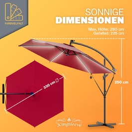 Світлодіодна сонячна консольна парасолька Mali Red Ø330см Захист від ультрафіолету 30+