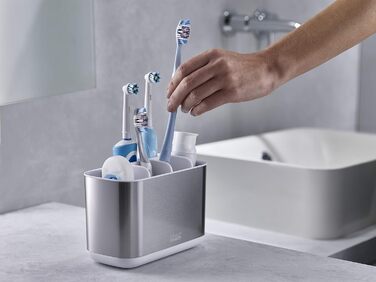 Тримач зубної щітки Пластиковий нековзний нижній тримач зубної щітки для стільниці раковини у ванній кімнаті (кедді, великий, з нержавіючої сталі)