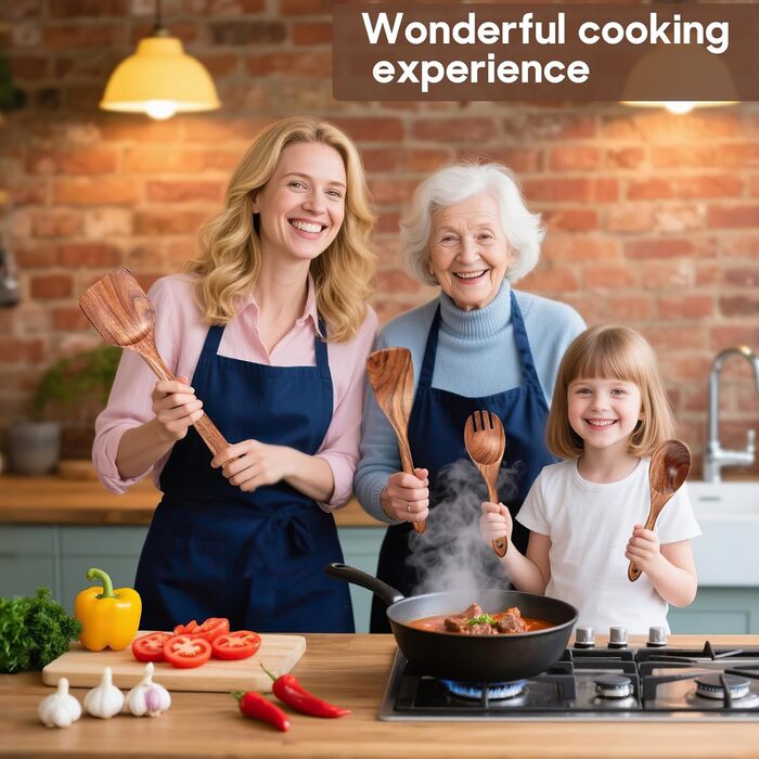 Дерев'яний набір кухонного приладдя Spardar (12 шт.): ложки, шумовки, підставка, рукавички. Ідеально для подарунку!