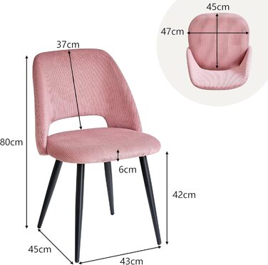 Набір з 4 стільців для їдальні, кухонних, з корду, з м'яким сидінням та ергономічною спинкою, рожеві