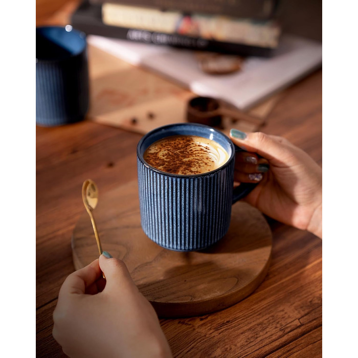 Набір тарілок Star 12 предметів для 4 осіб, керамічний посуд, стійкий до подряпин, для мікрохвильовки та посудомийної машини (Небесно-блакитний, чашки 355 мл, 6 шт.)