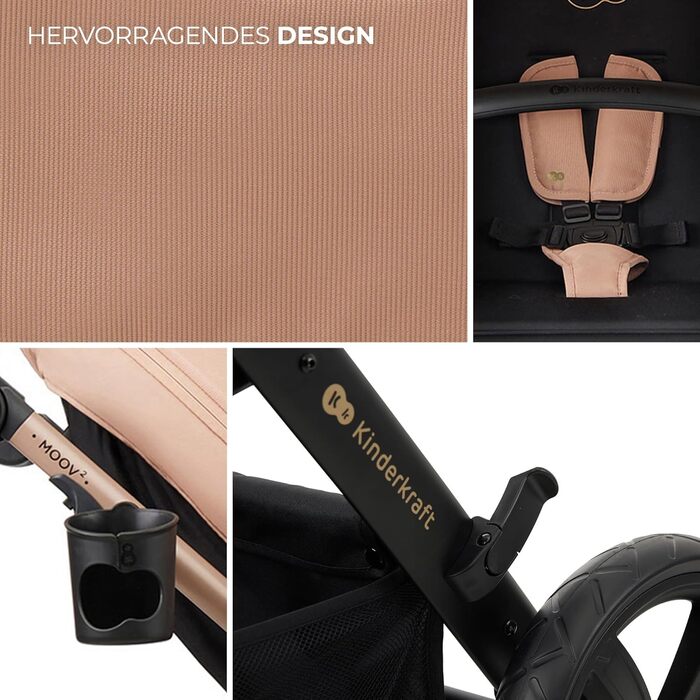 Дитяча коляска Kinderkraft MOOV2 4 в 1 з автокріслом I-SIZE, бежевий колір