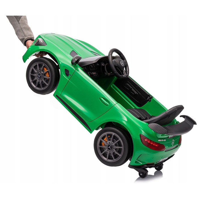 Дитячий електромобіль Mercedes GTR-S: м'які колеса EVA, шкіряне сидіння, білий колір, з пультом ДК