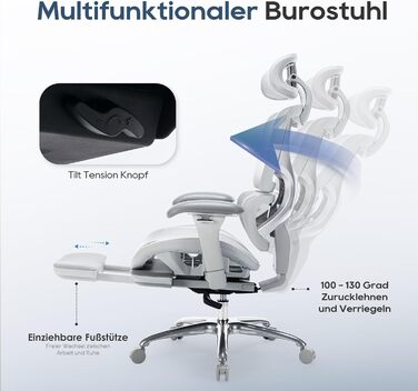 Органічний офісний крісло Colamy з підніжкою, 3D-підлокітниками, підголовником, підтримкою попереку та дихаючою сіткою – крісло для офісу та дому (Сірий)