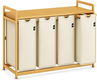Кошик для білизни AdelDream Premium 200L з 4 відділеннями, бамбуковий каркас, знімний мішок, бежевий | Кошик для білизни для ванної та спальні
