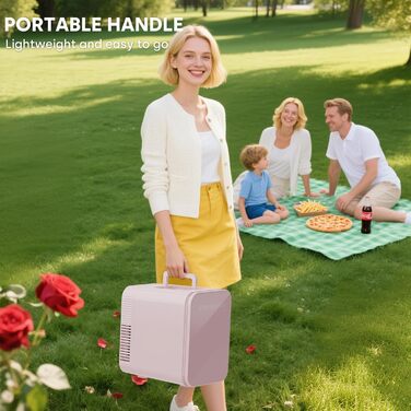 Mini холодильник Enventor 10L: для кімнати, авто, офісу. Кулер/підігрів, 12V/220V, тихий, рожевий