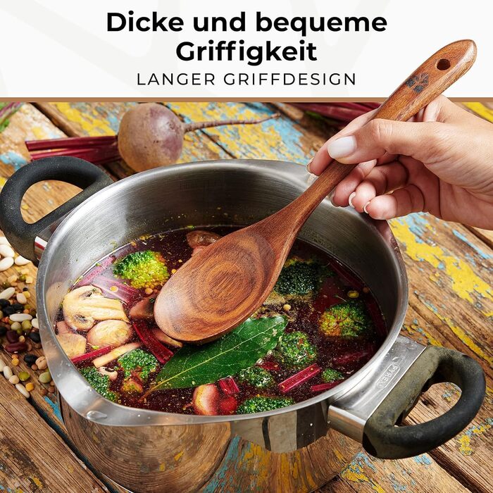 Набір дерев'яних ложок для приготування їжі (10 шт.) з теку - кухонне приладдя, лопатки, ложки для готування, антипригарне покриття, стійкість до нагріву