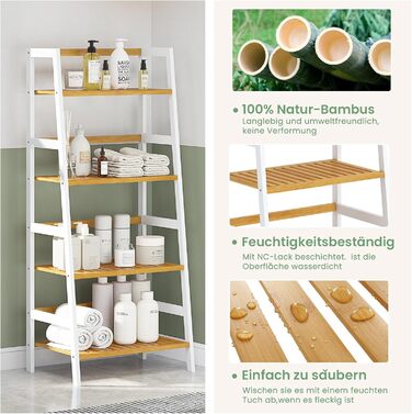 Багатофункціональна бамбукова полиця VIAGDO з 4 ярусами для ванної кімнати, книг, взуття, рослин, балкону, квітів. Білий колір