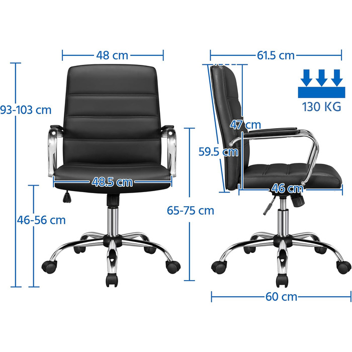 Крісло офісне Yaheetech чорне з підлокітниками, регульоване, на коліщатках для дому/офісу