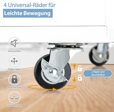 Контейнер GOPLUS з шухлядами, мобільний офісний шафка на колесах, білий, 48 x 39,5 x 65,5 см