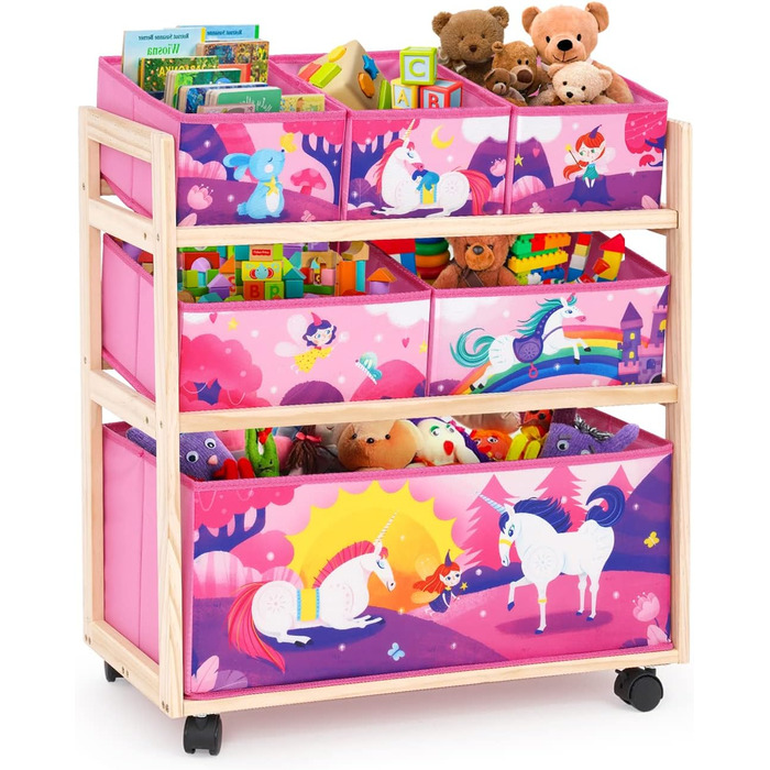 Органайзер для іграшок HOMCENT з колесами та 6 контейнерами великої місткості для дитячої кімнати, дівчачої кімнати