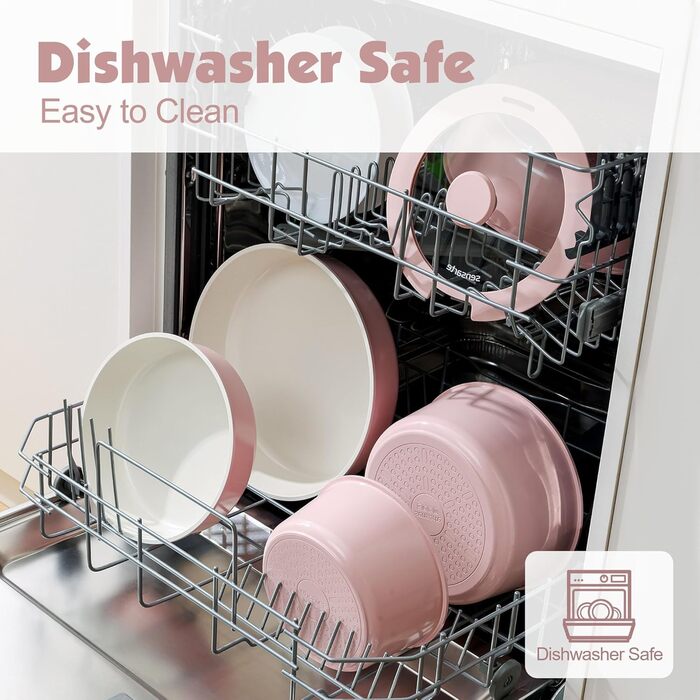 Набір посуду SENSARTE 17 частин з керамічним покриттям, антипригарний, для всіх плит, безпечний, рожевий