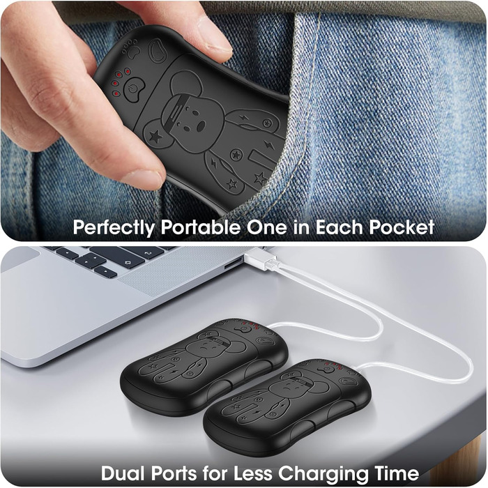 Електричні грілки для рук 2 шт. 6000 mAh, перезаряджувані, для кемпінгу, на вулицю, подарунок для чоловіків, жінок, дітей (чорний)