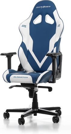 Ігрове крісло DXRacer Gladiator G001, штучна шкіра, синьо-білий, до 200 см