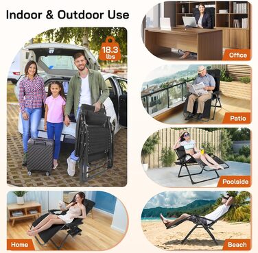 Шезлонг для відпочинку, розкладний, широке сидіння 72 см, для саду, патіо, пляжу, басейну, з подушкою, витримує до 200 кг