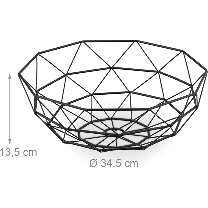 Кошик для фруктів Relaxdays металевий, квадратний, ВхШхГ 13,5x34,5 см, дротяний, сучасний, чорний