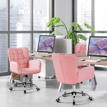 Крісло офісне Yaheetech ергономічне, з регулюванням висоти, з підлокітниками, на роликах, до 136 кг, біле (рожеве)