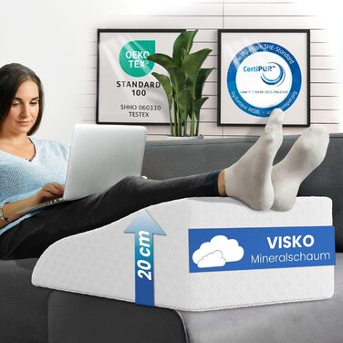 Подушка для підйому ніг ELONEO з піною з пам'яті, 68x40x16 см, для зняття навантаження, знімний чохол (Medium, Біла)