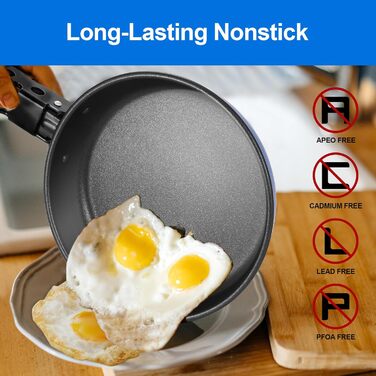 Набір посуду для кемпінгу Odoland 5шт: каструля, сковорода, чайник з знімним ручками. Ідеально для пікніків, походів та кемпінгу. Зелений/Синій (антипригарне покриття)