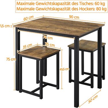 Набір барних столів Yaheetech з 2 барними стільцями, 90х60см, промисловий дизайн, вінтаж коричнево-чорний