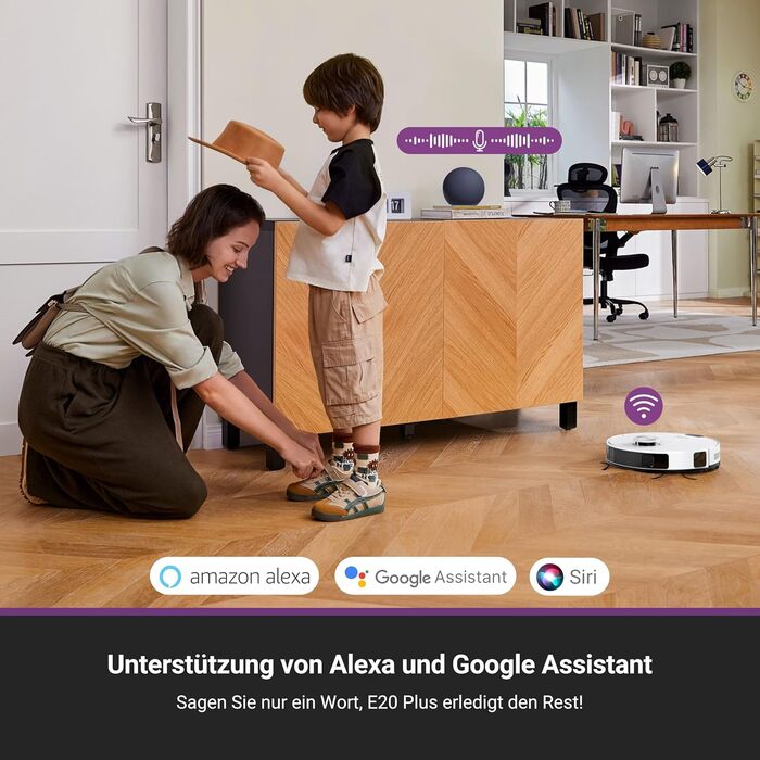 Робот-пилосос Eureka E20 Plus з потужністю 8000 Па, самостійною станцією очищення, функцією запобігання заплутування, 3D уникнення перешкод, 180 хвилин роботи, DuoDetect AI, білий