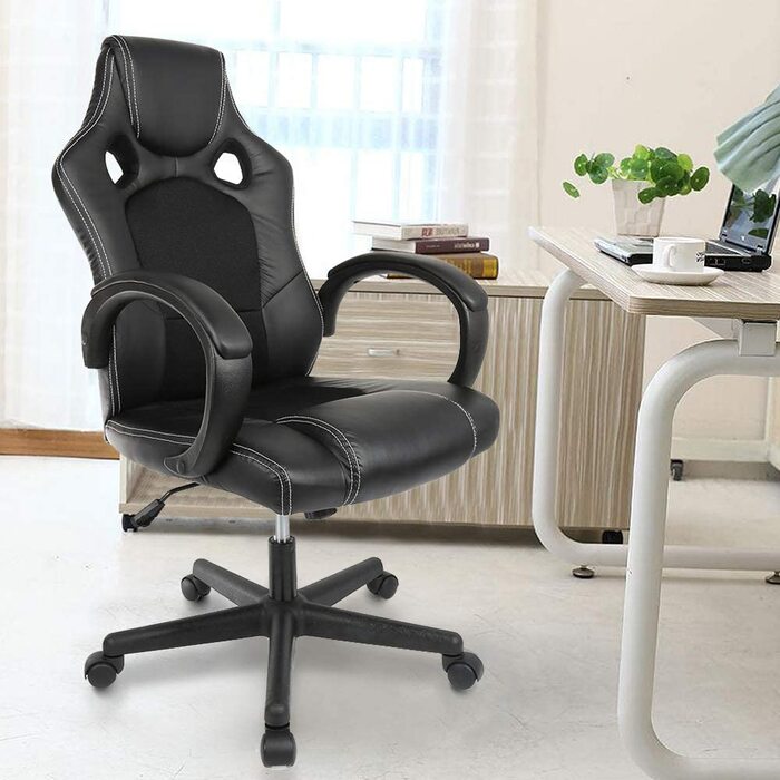 Ігрове крісло Flyelf гоночне спортивне Крісло офісне крісло, ергономічне робоче крісло з високою спинкою, Чорний Чорний 49586