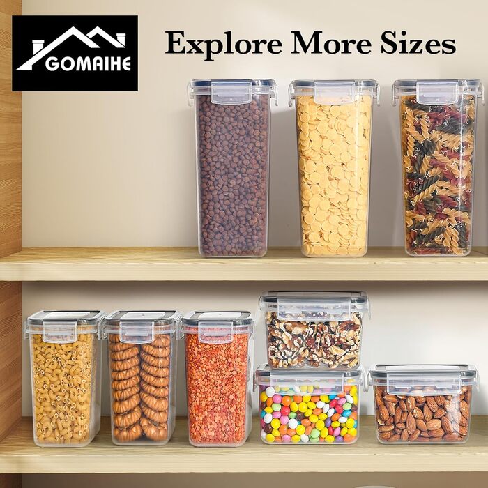 Набір контейнерів для зберігання GoMaihe (24 шт) з герметичними кришками: контейнери для продуктів з етикетками та маркером | Коробки для зберігання на кухню для мюслі, борошна, кукурудзяних пластівців та цукру | Без BPA | Можна мити в посудомийній машині