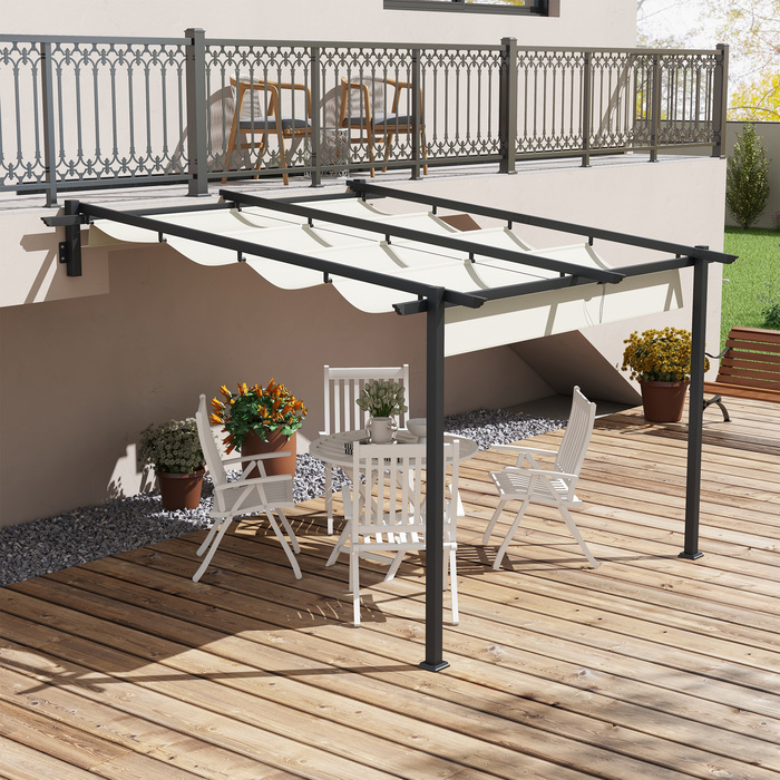 Outsunny Альтанка 3 х 3 м вітрозахисна пергола, дах патіо з регульованим дахом, ідеально підходить для саду та тераси, кремового кольору