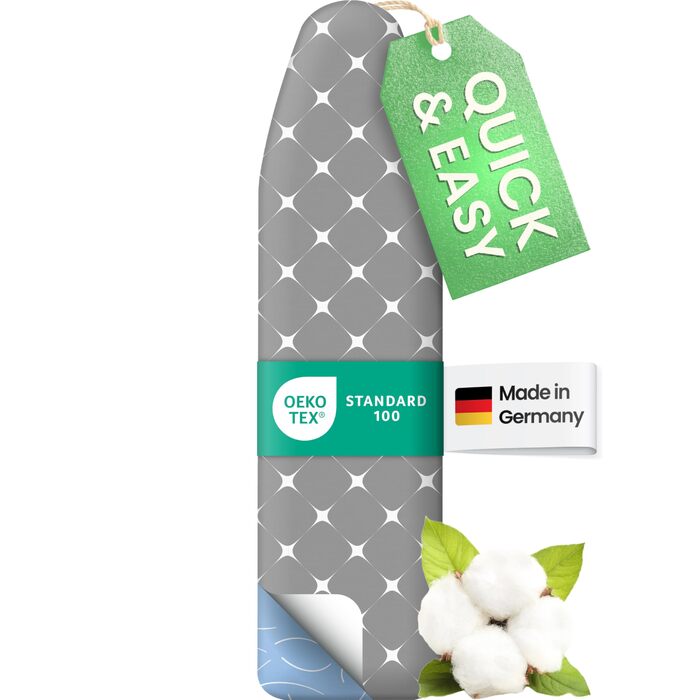 Преміум чохол для прасувальної дошки SimplySmooth 120x40 см, OEKOTEX100, Made in Germany, комфортне покриття, сірий/білий