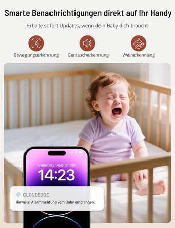 Відеоняня PARIS RHÔNE з 2 камерами, WiFi, 2K UHD, нічник, датчик руху/плачу, контроль температури та вологості, колискові