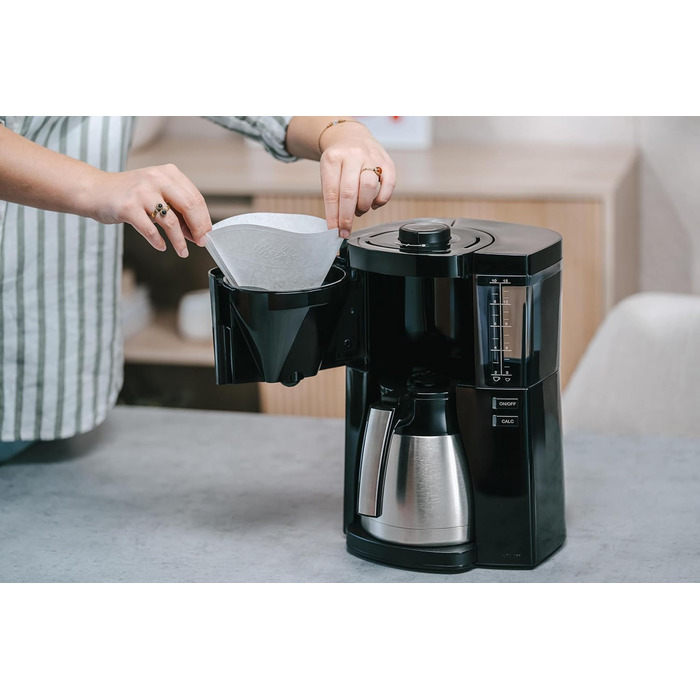 Кавоварка Melitta Look з термочашею, знімним резервуаром для води, програмою видалення накипу, на 10 чашок, чорна