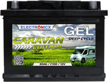 Гелева батарея 12 В 120 Ач Caravan Edition Сонячні батареї GEL Technology 12 В батарея сонячна, сонячна батарея Акумулятор для човнів Автофургони, Караван кемпінг (80 Ач)