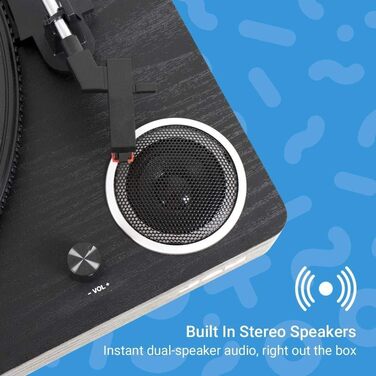 Вініловий програвач Bluetooth Jam Play, 3 швидкості, з конвертацією у MP3, чорний, з кришкою, AUX та виходом для навушників