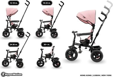 Триколісний велосипед HyperMotion з ручкою для батьків, рожевий - для дітей від 1 до 4 років (до 20 кг)