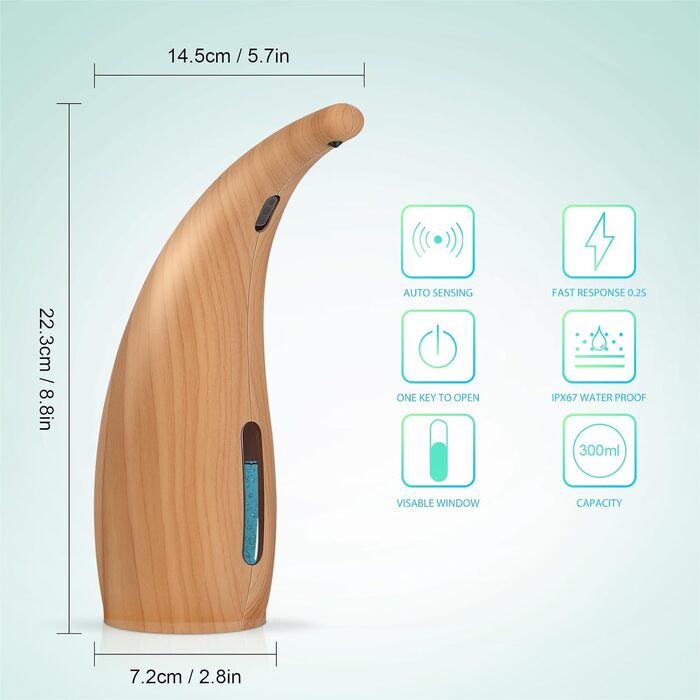Автоматичний дозатор мила HMJIA 300 мл, сенсор, водонепроникний IPX6, для кухні, ванної кімнати, готелю, ресторану (дерев'яний)