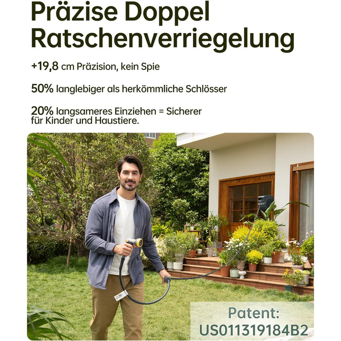 Шланговий барабан GLAHODEN з шлангом для саду 40 м + 2 м, стійкий до сонця та морозу, поворотний на 180°, настінна шланговий бокс з 9-функціональною розпилювальною насадкою (30 м)