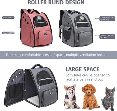 Рюкзак для собак PETCUTE для собак і кішок, схвалений авіакомпанією рюкзак для домашніх тварин, дихаюча сумка для перенесення домашніх тварин з вікнами, складаний рюкзак для кішок, рюкзак для собак з повідцем (рожевий)