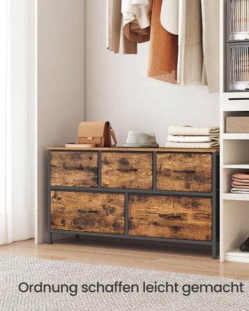 SONGMICS Комод з 7 висувних ящиків, шафа для зберігання, сталь, MDF, фліс, для спальні, коридору, вітальні, кольори: білий, коричневий, чорний (LGS323WH01)