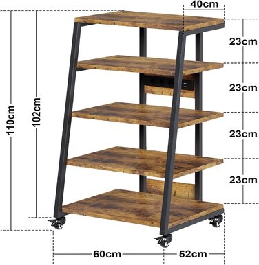 Стеллаж для Hi-Fi апаратури з коліщатками, стіл для програвачів з розетками, LED-підсвічуванням та регульованими полицями. Металевий стійка для аудіо- та стереосистем, 60 x 52 x 110 см