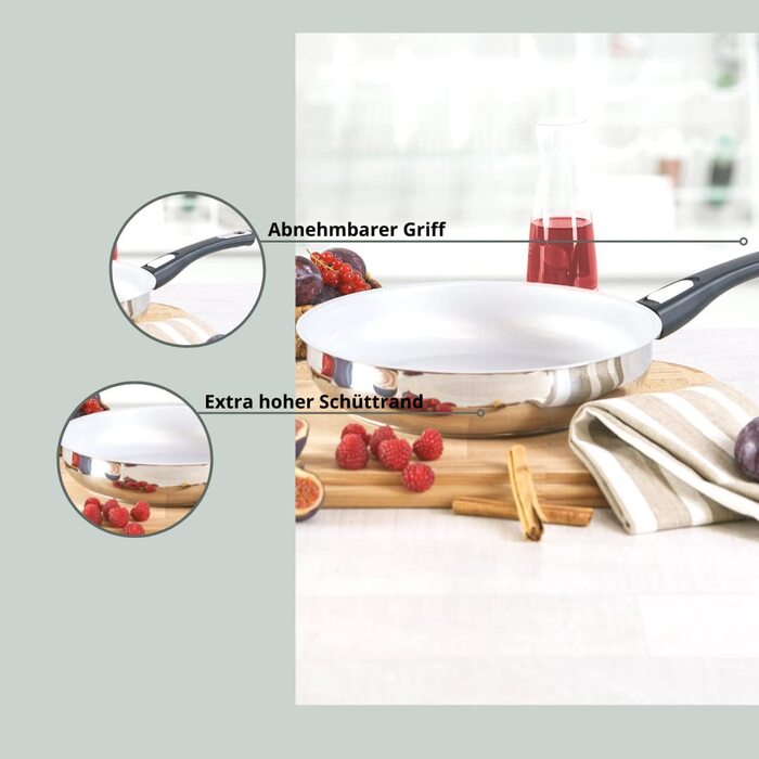 Сталева сковорода Genius Cerafit 20 см - жаростійка керамічна сковорода зі стійким до подряпин антипригарним покриттям Якісна індукційна сковорода зі знімною ручкою для всіх типів плит